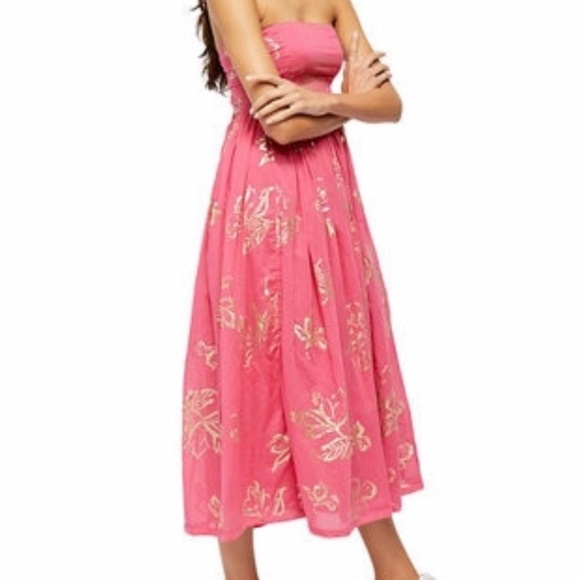 Free People Baja Babe midi dress in hot pink combo - Picture 3 of 13